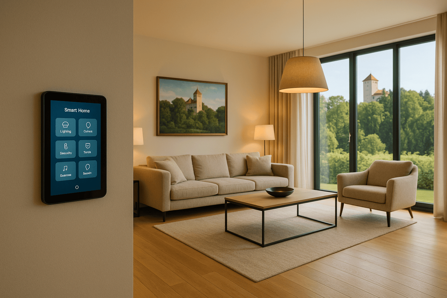 Smart Home Steuerung im Wohnzimmer in Grünwald