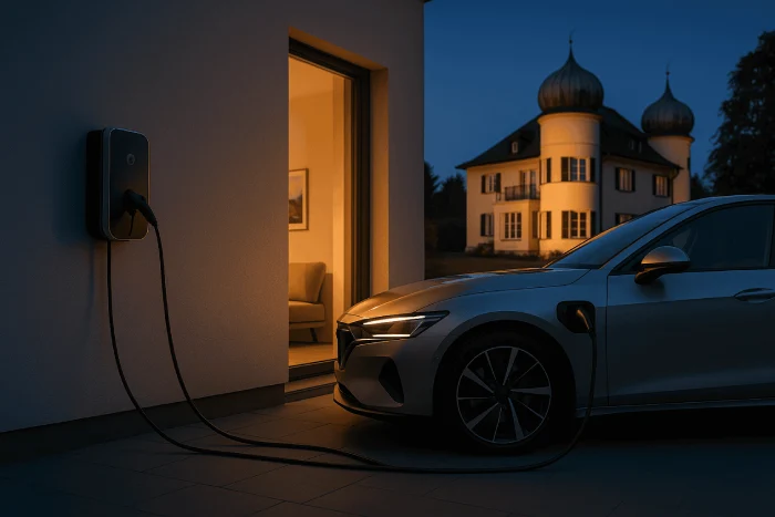 Elektroauto lädt über Wallbox in Brunnthal – Haus und Energie