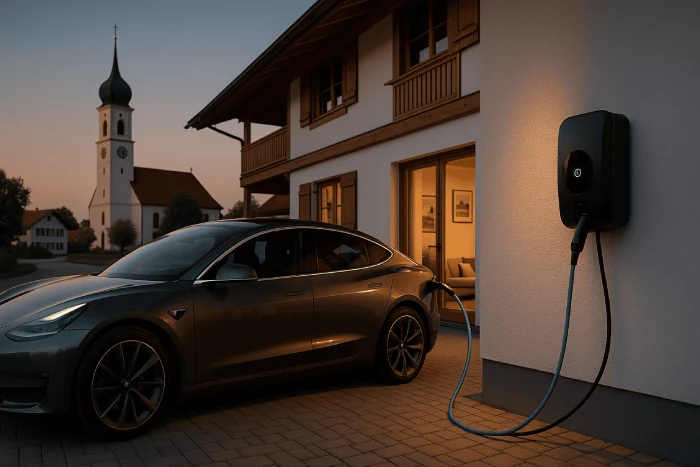 Elektroauto lädt an einer Wallbox in Unterhaching